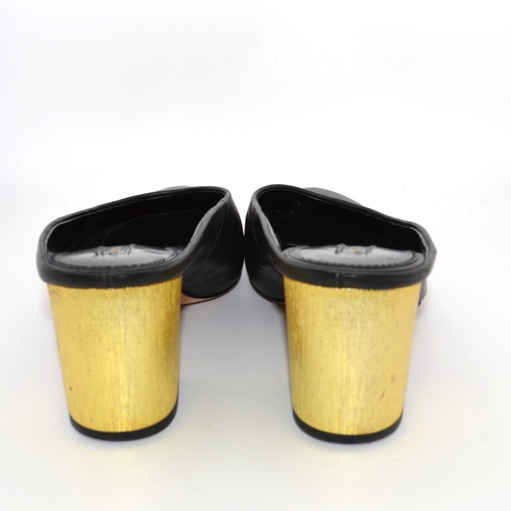Antonio Melani Leather Mule Heels Office Evening Fall Black Gold Slip On 8.5 - Picture 9 of 9